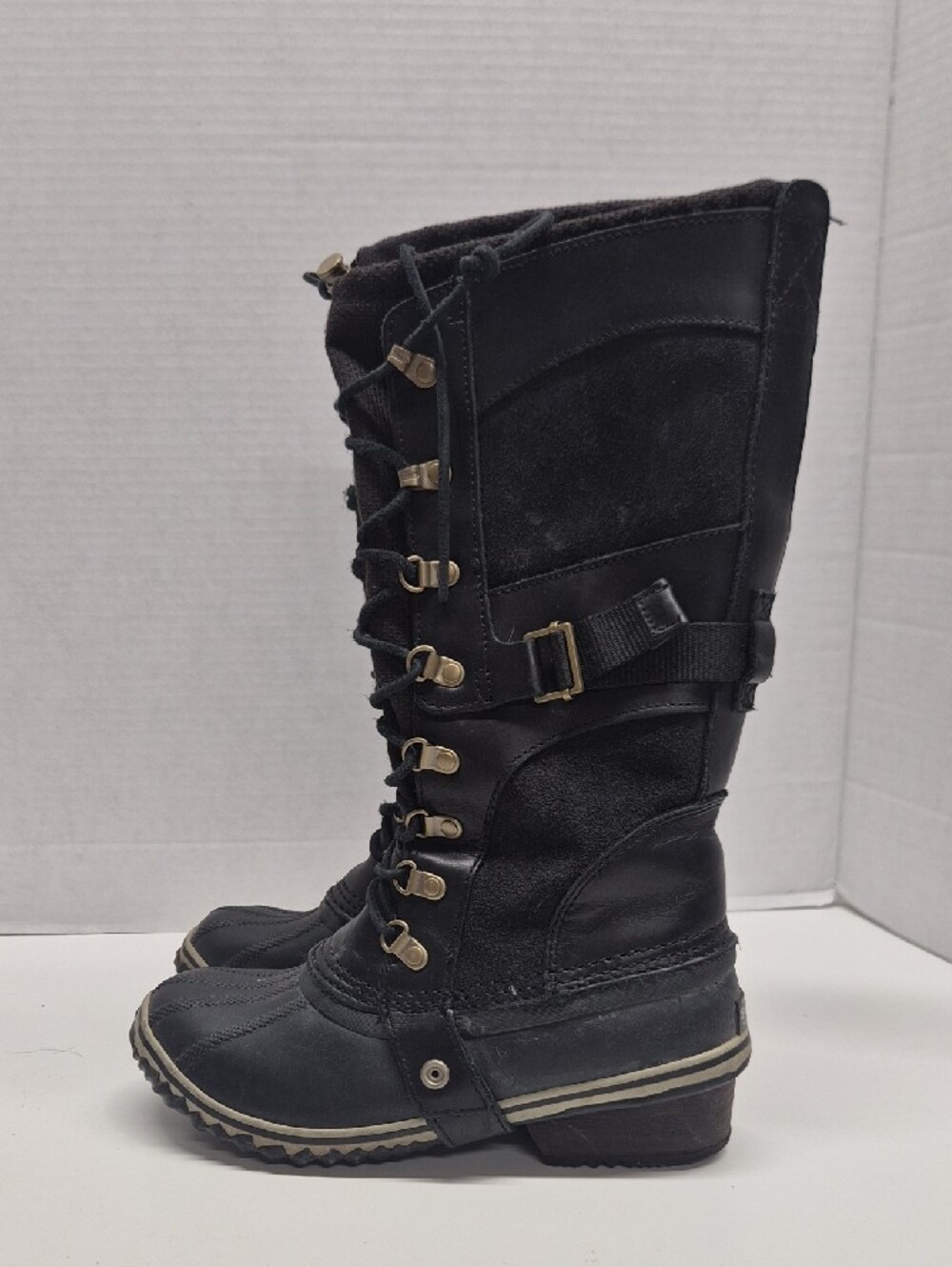 Sorel Conquest Carly Tall Winter Duck Boots Lace Up Waterproof Boot Black Size 7